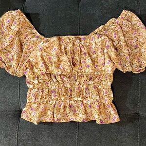 Francesca's Yellow and Pink Floral Blouse